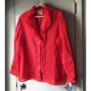 Vintage Ship n Shore Blouse red polka dot NEW size 38 ruffle collar Swiss Dot